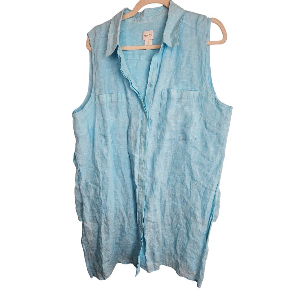 Chicos Womens Linen Top Sz L Coastal Grandma Resortwear Beach Vacation Lagenlook